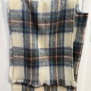 Highland Home Industries Plaid Mohair-Blend Scarf in Cream, Blue & Brown